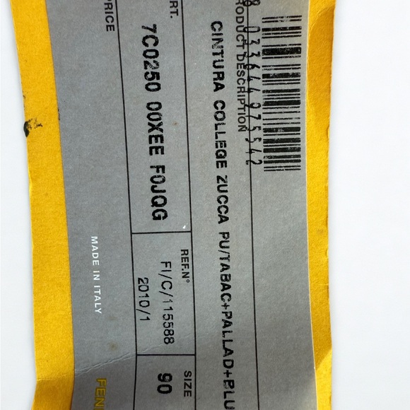 FENDI Certified Auth Zucca FF Buckle Belt - Size 90. W/ bag, orig tags, and COA - Picture 14 of 16